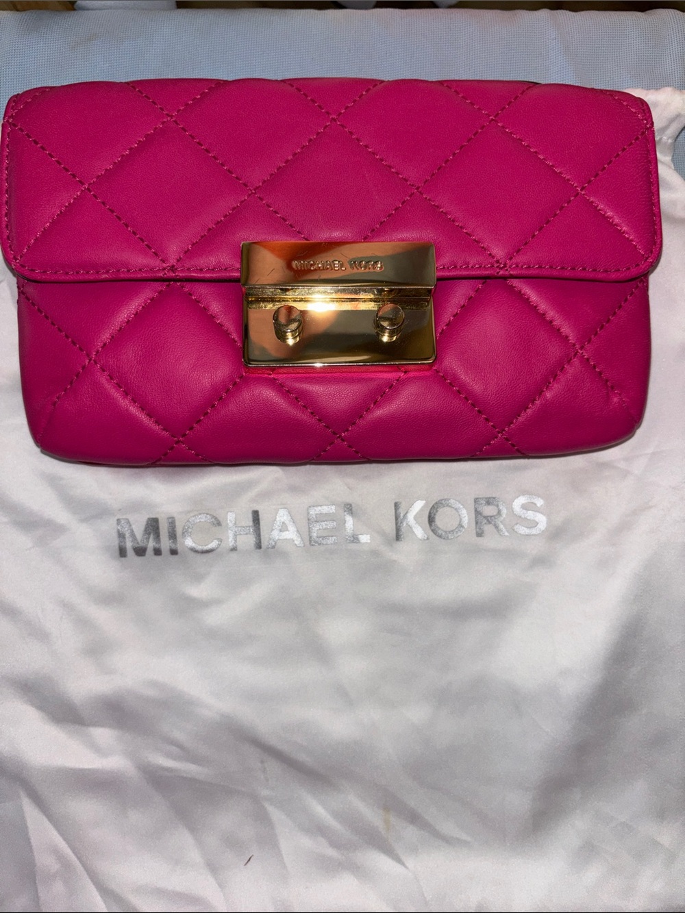 Michael Kors Sloan Quilted Leather Bag in a vibrant fuchsia with dust bag